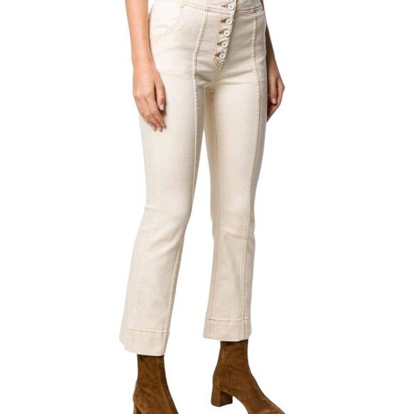 Ulla Johnson “Ellis” Jean, High Waist Cropped Flared Button Front Ecru 25 - Picture 2 of 13
